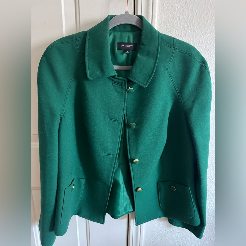 Talbots Emerald Green Wool Blend Button-Front Blazer